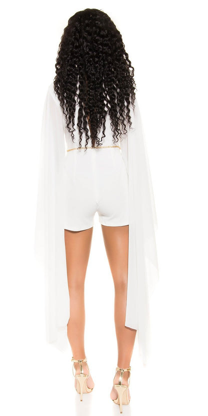 Jumpsuit Shorts Butterfly Sleeves - White