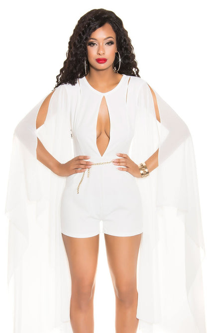 Jumpsuit Shorts Butterfly Sleeves - White