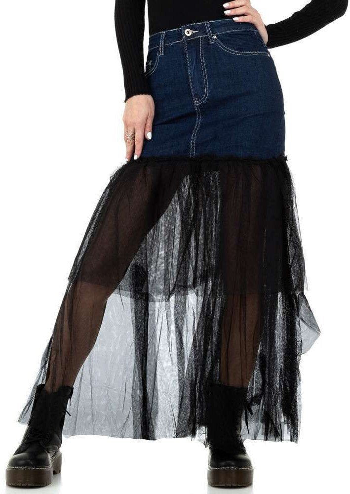 Mini skirt jeans sheer skirt denim stretch - Blue with black tulle