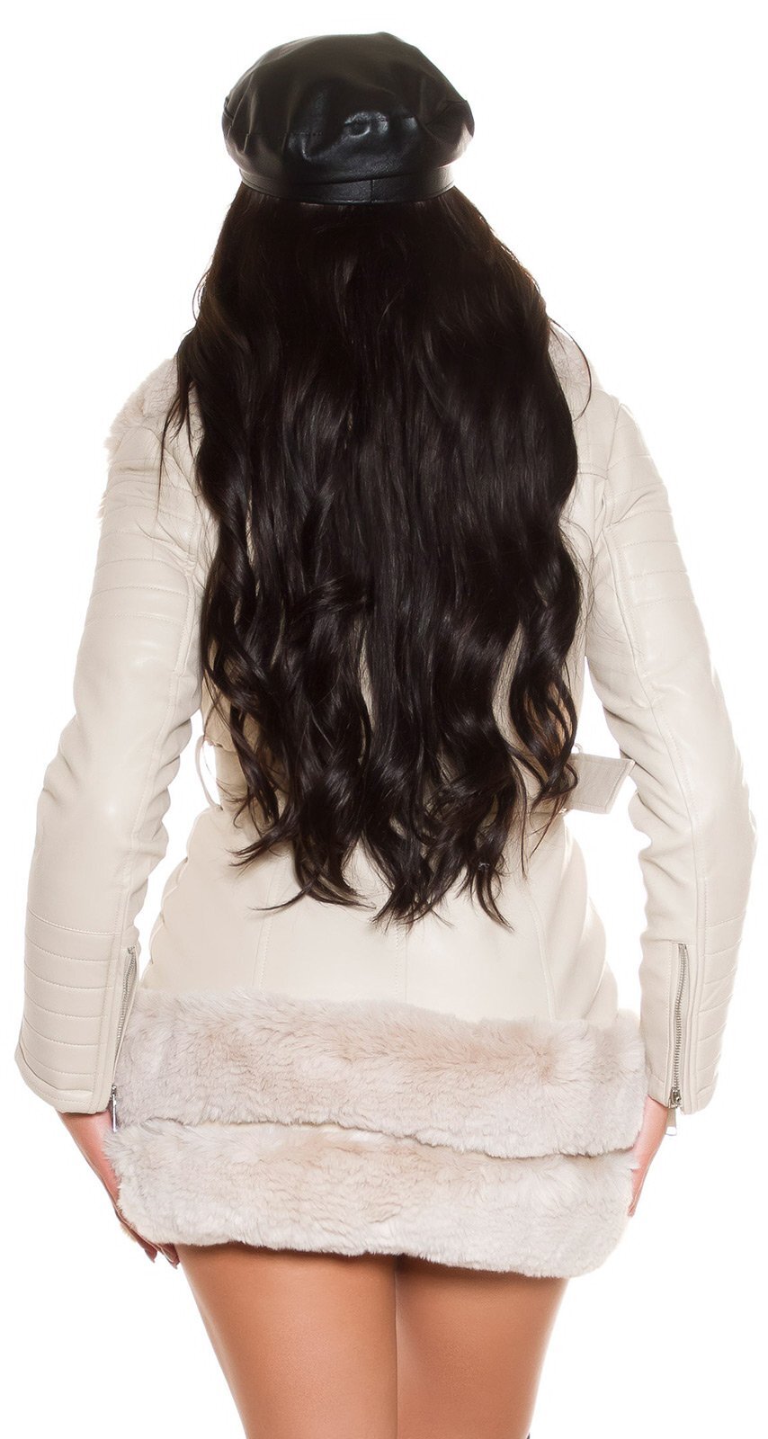 Eco-leather coat padded with eco-fur - Beige
