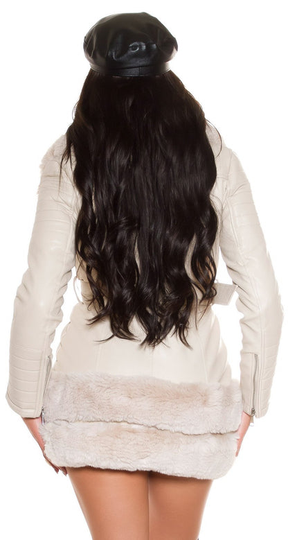 Eco-leather coat padded with eco-fur - Beige