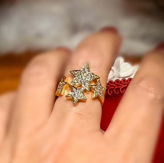 Crystal Zirconia Star Band Ring - Gold