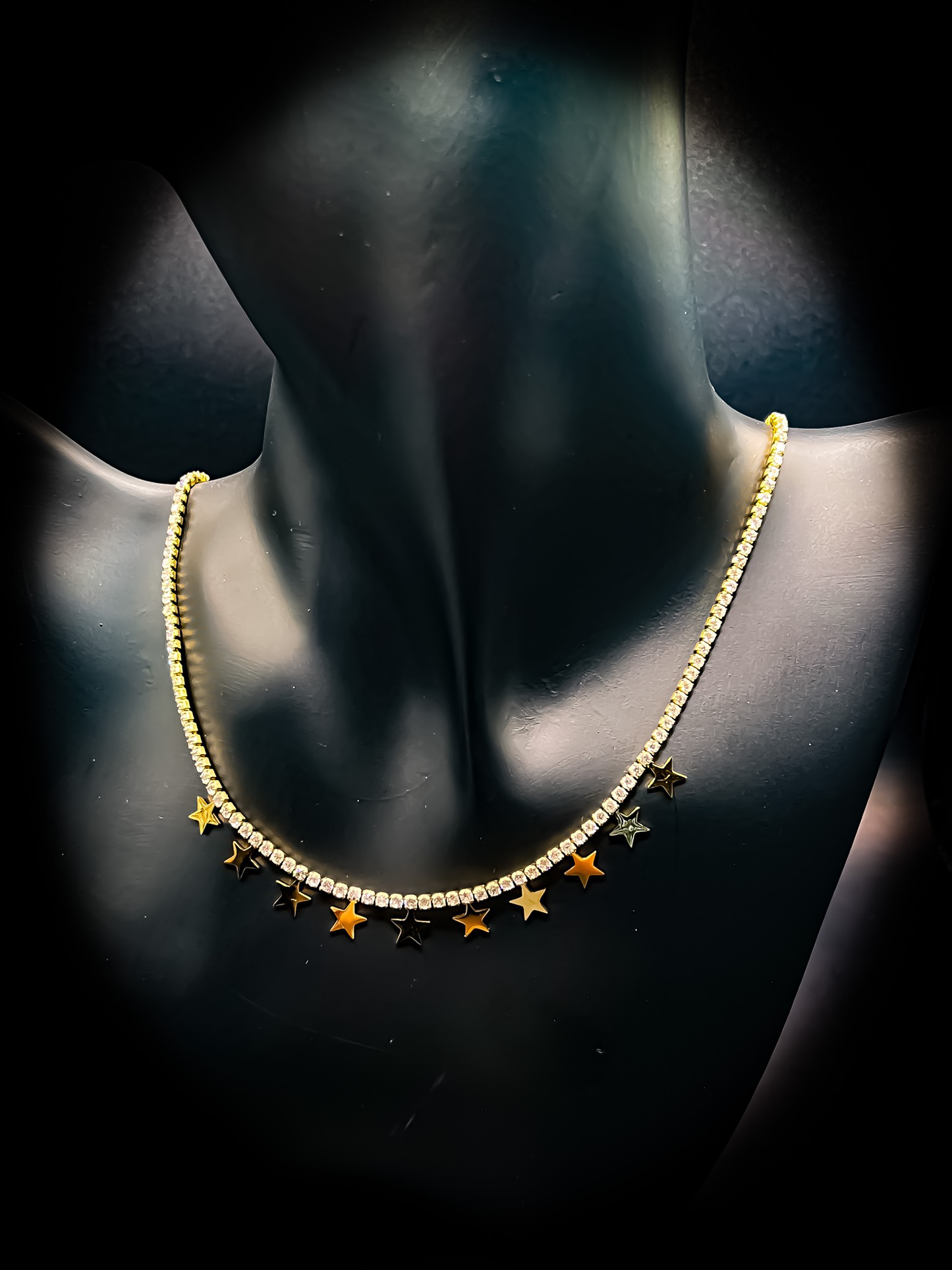 Necklace with zirconia and star charms - Gold