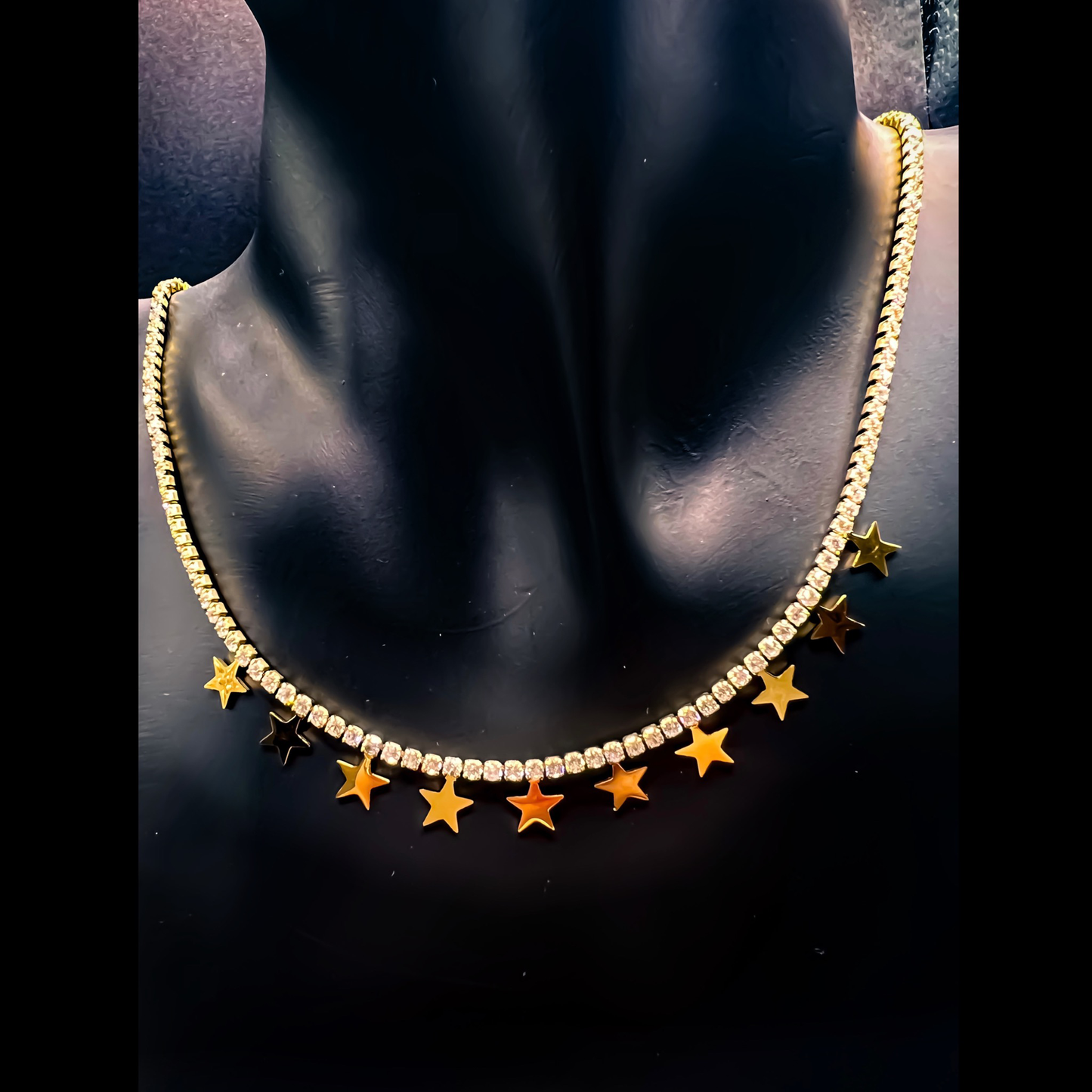 Necklace with zirconia and star charms - Gold