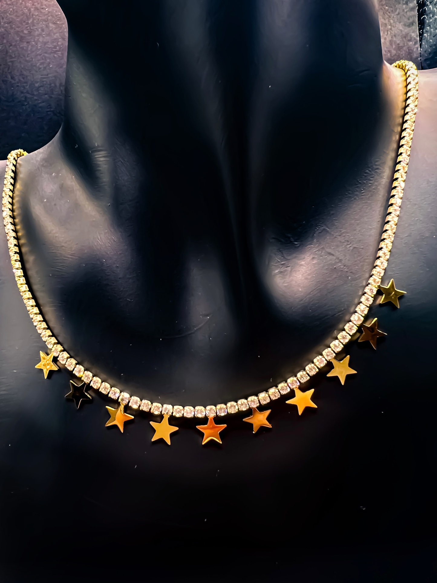 Necklace with zirconia and star charms - Gold