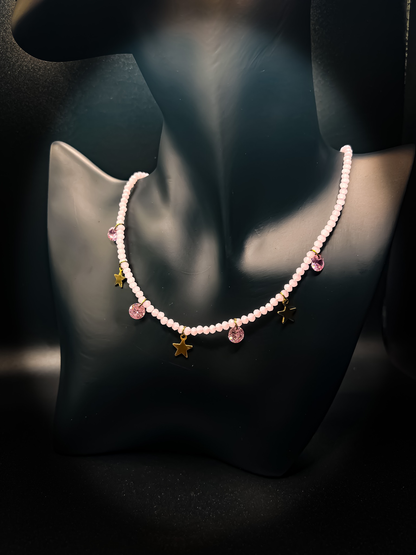Collana con cristalli e charms con stelle - Rosa