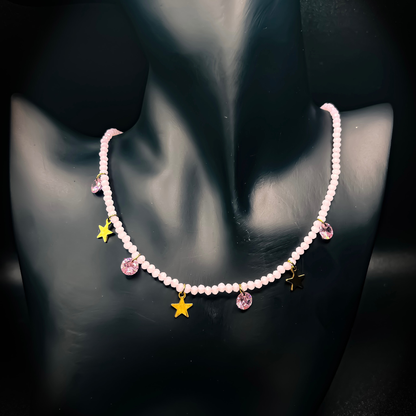 Collana con cristalli e charms con stelle - Rosa