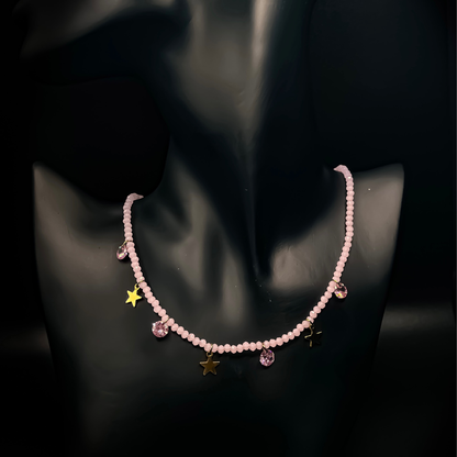 Collana con cristalli e charms con stelle - Rosa