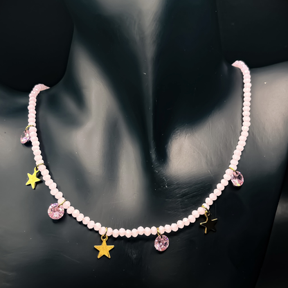 Collana con cristalli e charms con stelle - Rosa