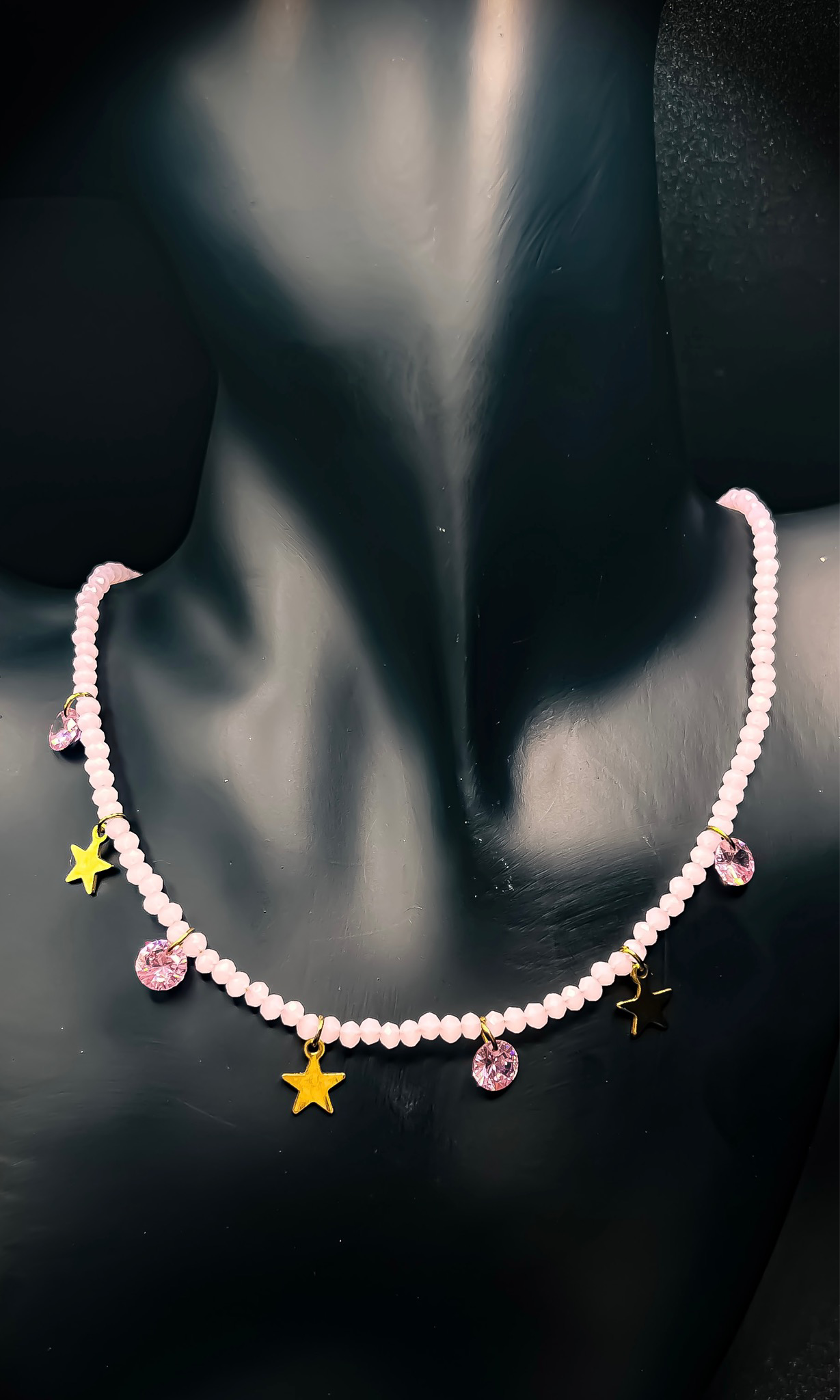 Collana con cristalli e charms con stelle - Rosa
