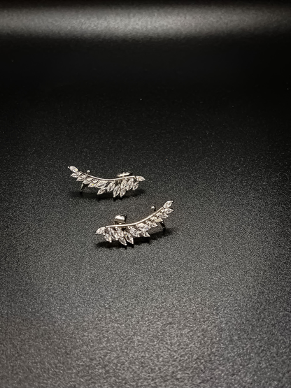 Leaf zirconia stud earrings - Silver