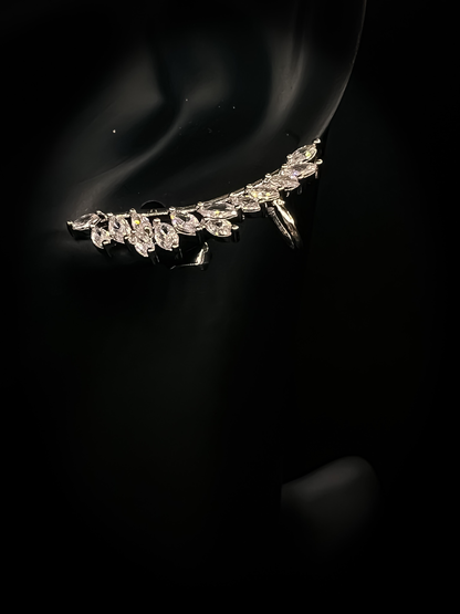 Leaf zirconia stud earrings - Silver