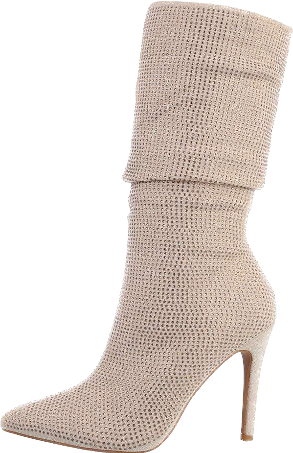 Suede and gold rhinestone ankle boots with stiletto heel - Beige