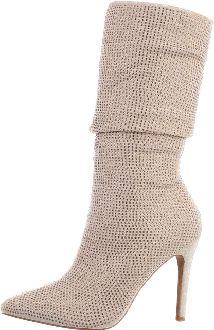 Suede and gold rhinestone ankle boots with stiletto heel - Beige