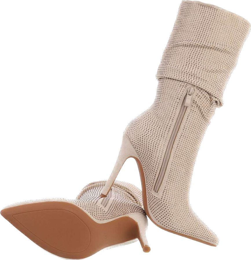 Suede and gold rhinestone ankle boots with stiletto heel - Beige