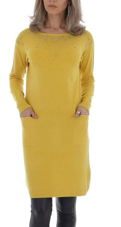 Oversized Rhinestone Sack Dress - Yellow
