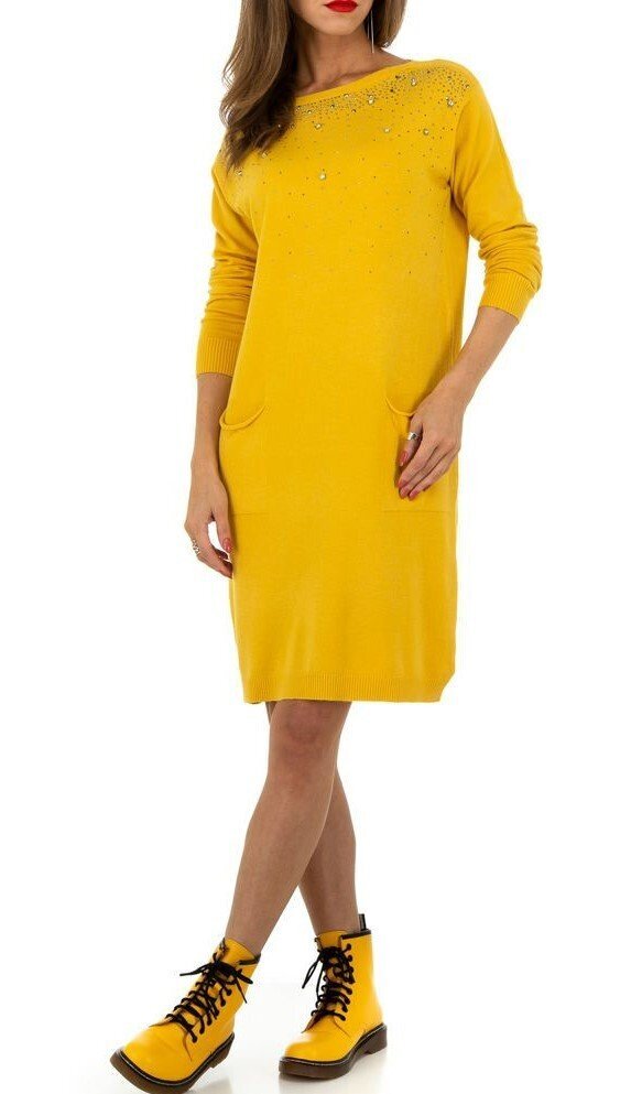 Oversized Rhinestone Sack Dress - Yellow