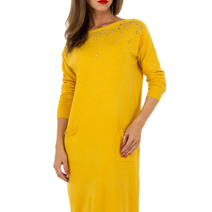 Oversized Rhinestone Sack Dress - Yellow