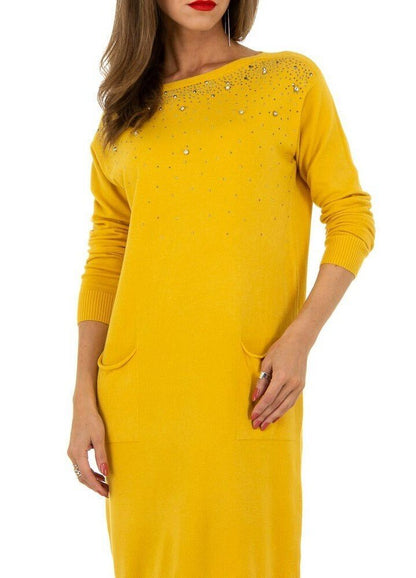 Oversized Rhinestone Sack Dress - Yellow