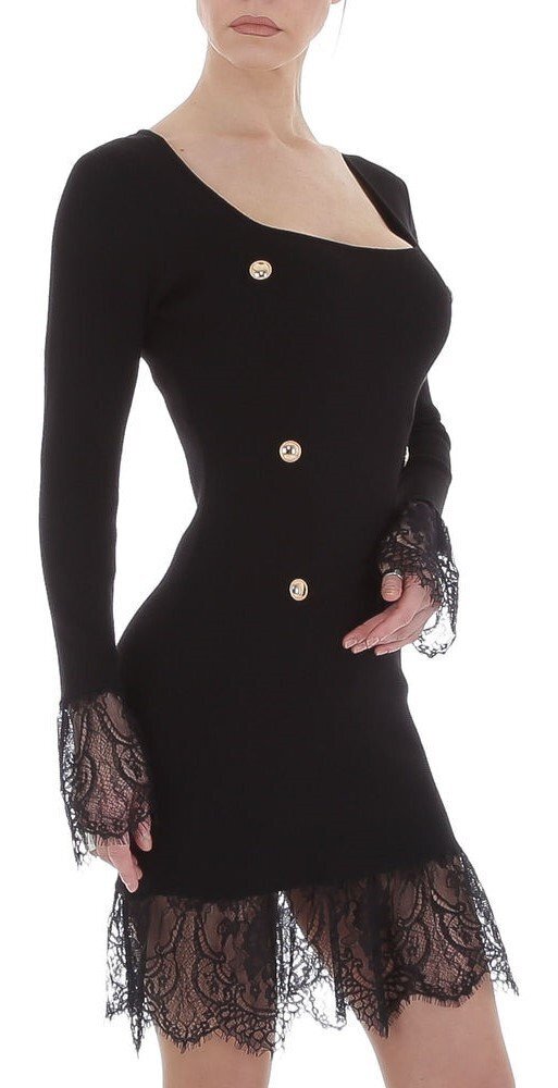 Lace Knit Blazer Style Dress - Black