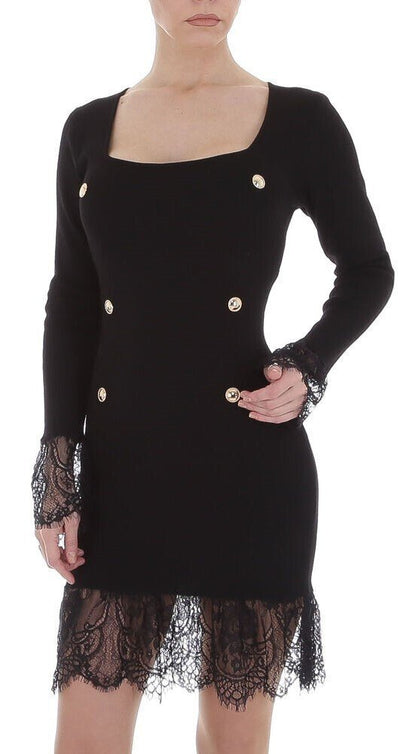 Lace Knit Blazer Style Dress - Black
