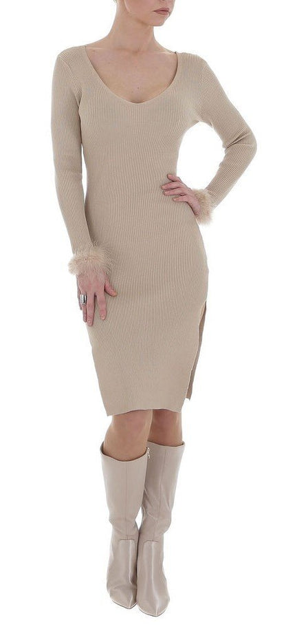 Feather Knit Dress - Beige