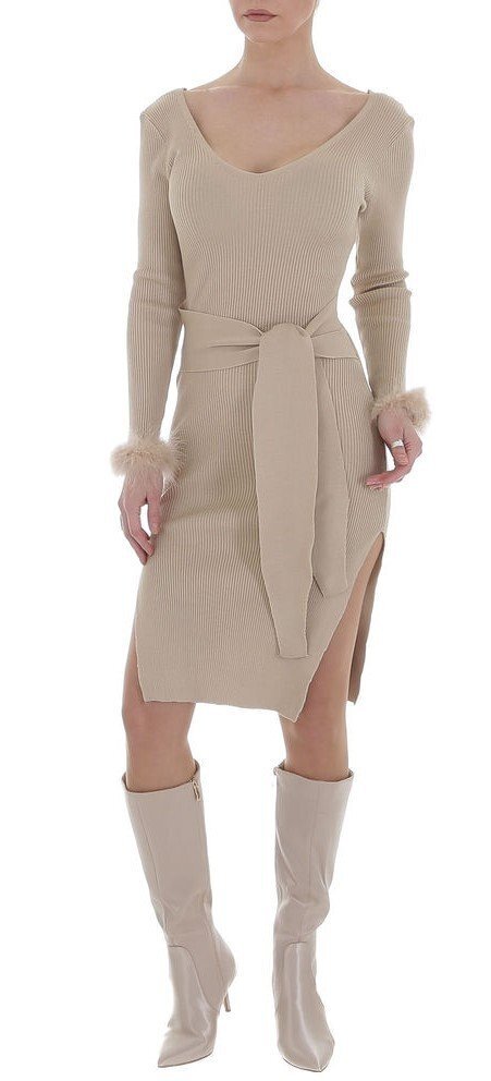 Feather Knit Dress - Beige