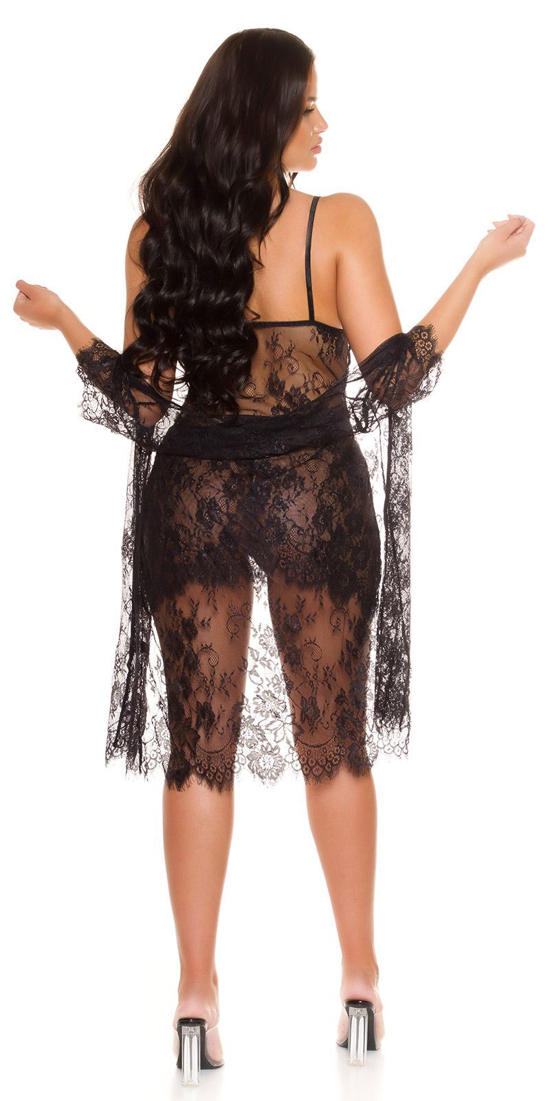 Lace Coordinated Set with G-String Included (3 Piece) - Black