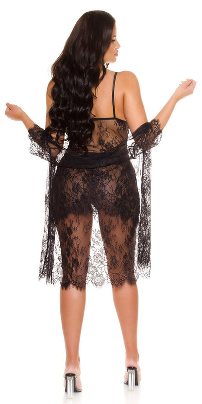 Lace Coordinated Set with G-String Included (3 Piece) - Black