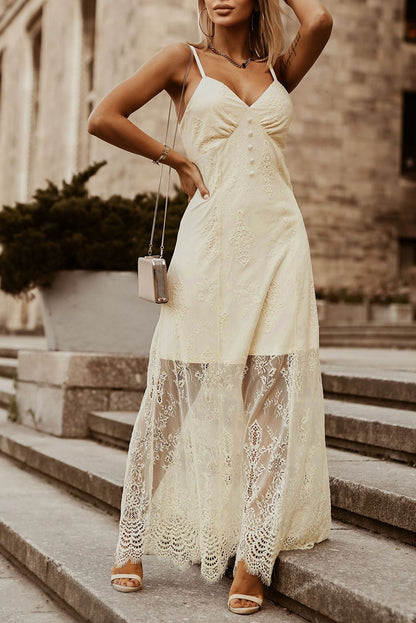 Long lined lace dress - Cream