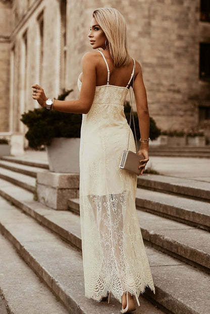 Long lined lace dress - Cream