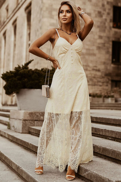 Long lined lace dress - Cream