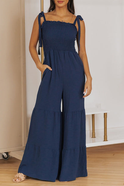 Wide Leg Ruffle Jumpsuit - Blue