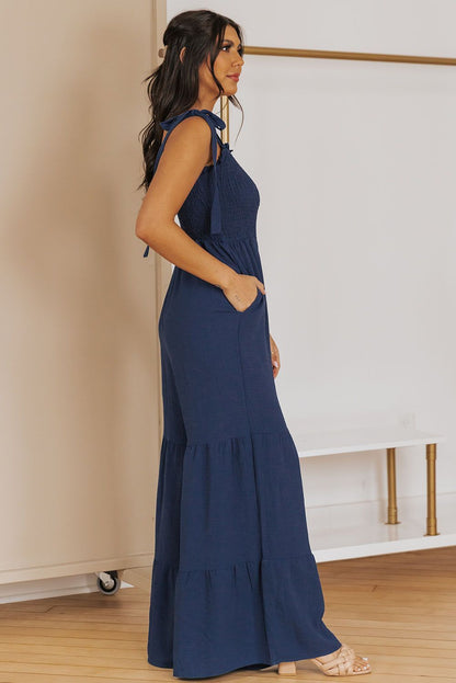 Wide Leg Ruffle Jumpsuit - Blue