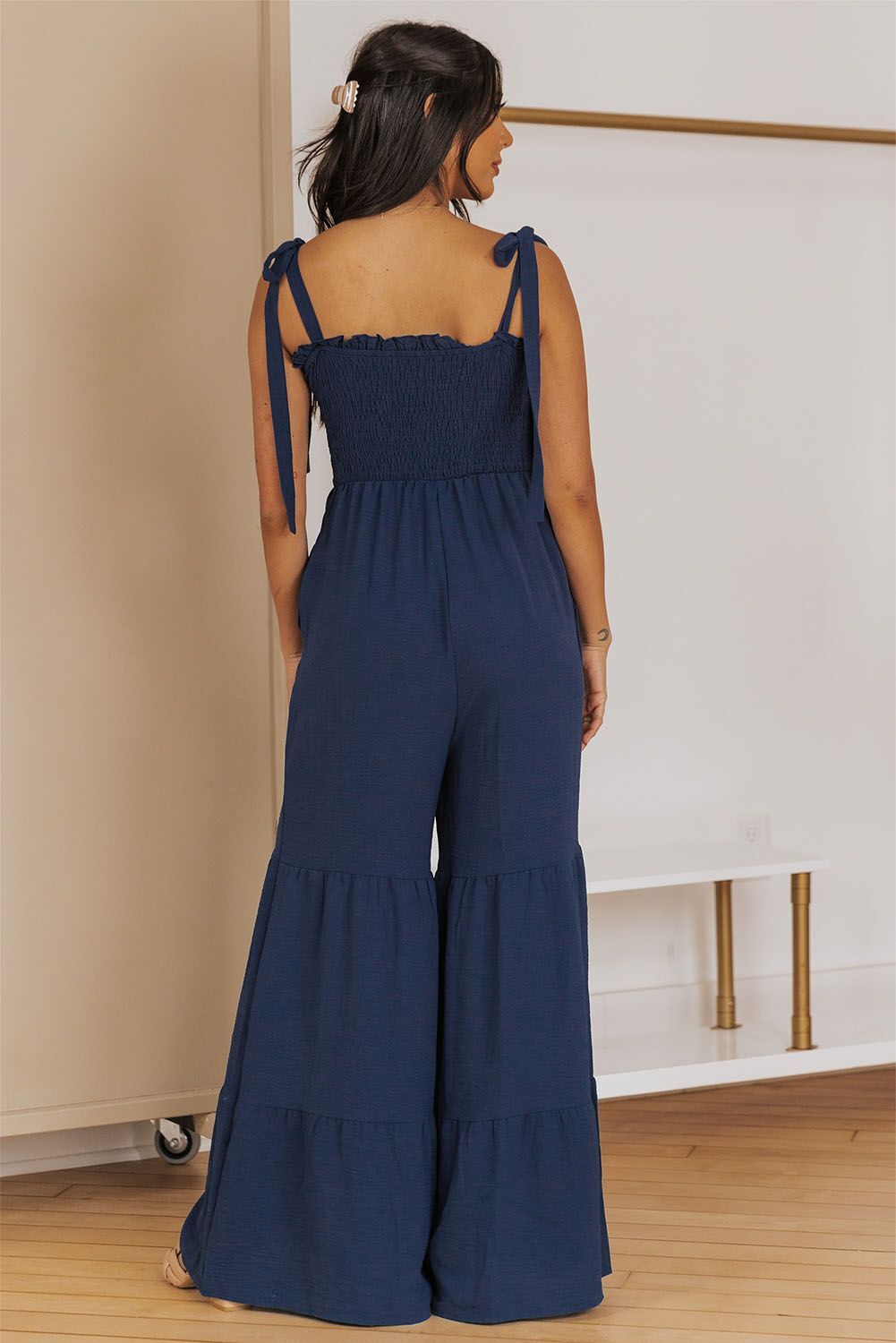 Wide Leg Ruffle Jumpsuit - Blue