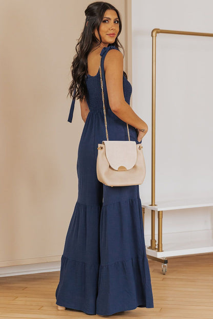 Wide Leg Ruffle Jumpsuit - Blue