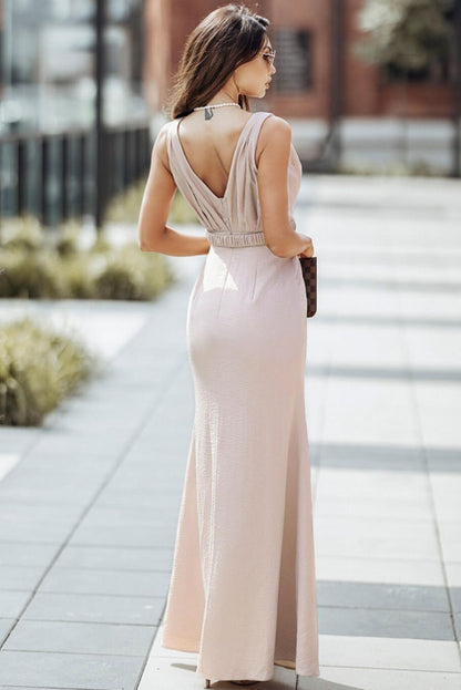 Elegant Long Dress with Slit - Beige