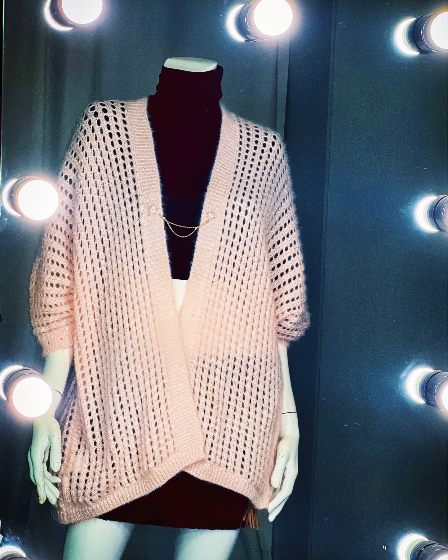 Cardigan lungo Over con Swarovsi - Rosa