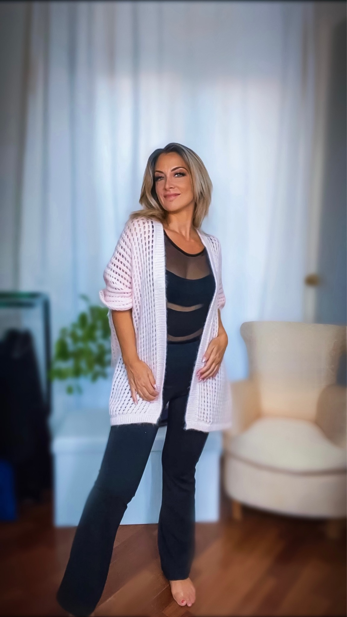 Cardigan lungo Over con Swarovsi - Rosa