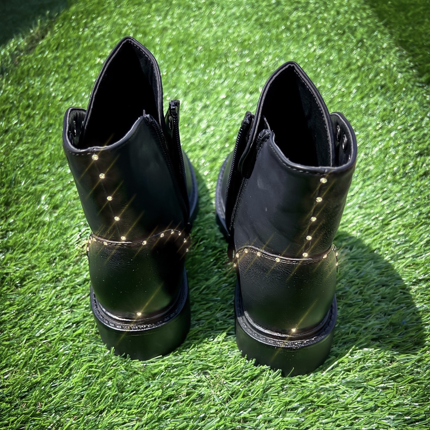 Padded ankle boots with pearls and rhinestones HandMade