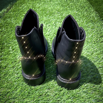 Padded ankle boots with pearls and rhinestones HandMade