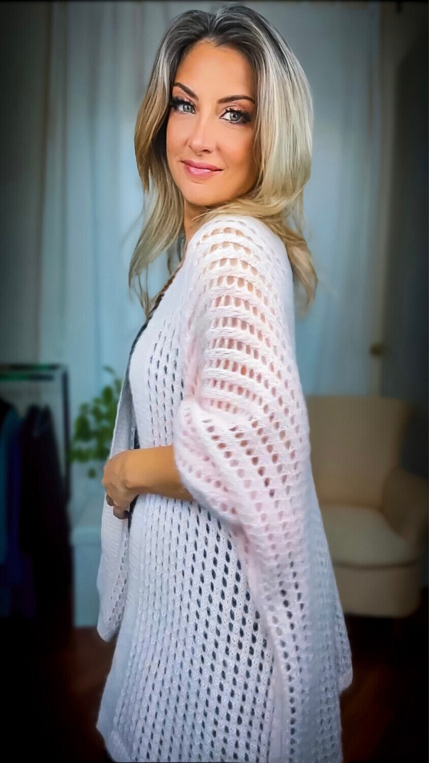 Cardigan lungo Over con Swarovsi - Rosa