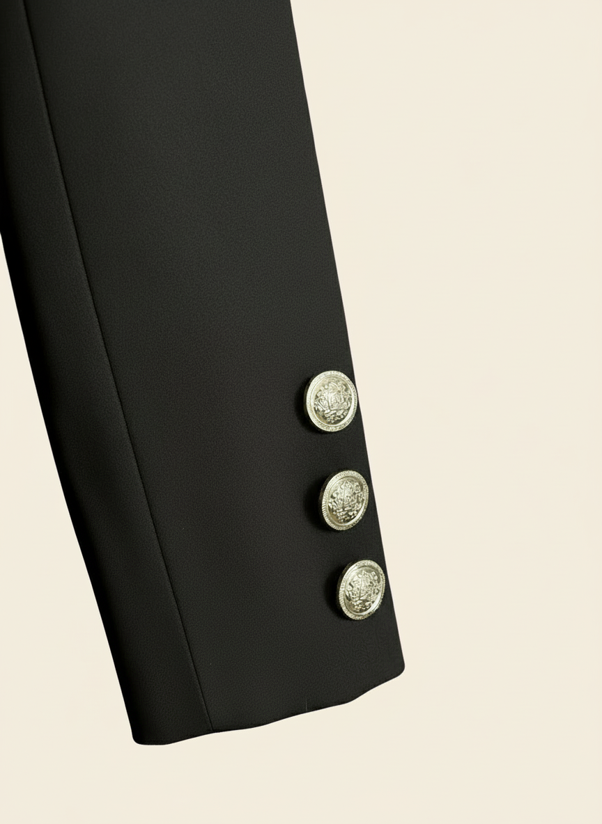 Blazer Lungo in Suede con Bottoni Frontali - Nero