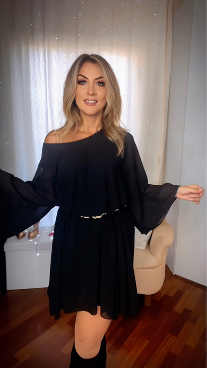 Oversized Dress with Swarovski - Black