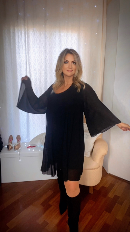 Oversized Dress with Swarovski - Black