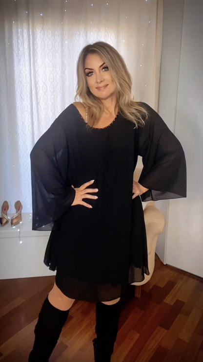 Oversized Dress with Swarovski - Black