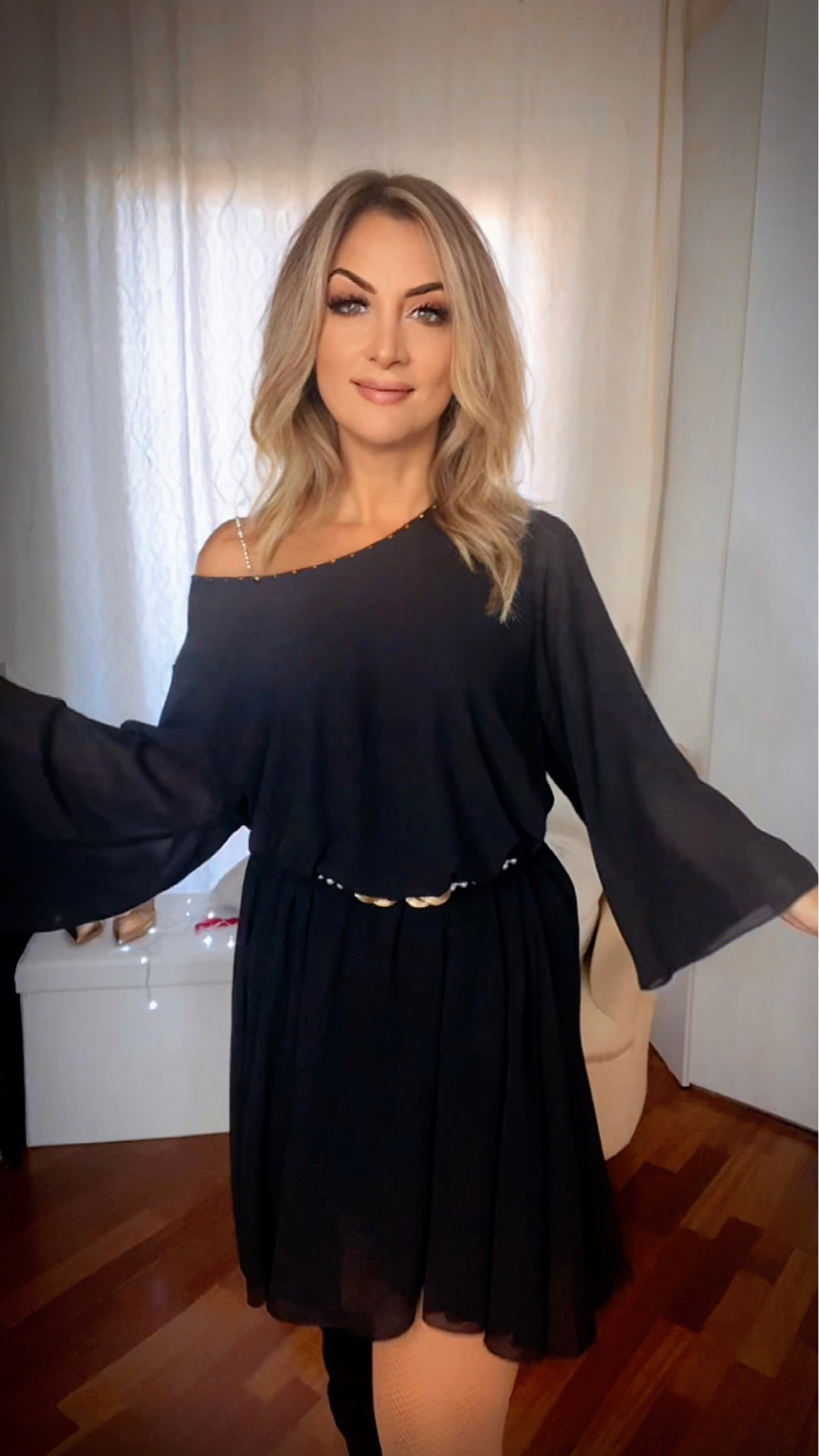 Oversized Dress with Swarovski - Black