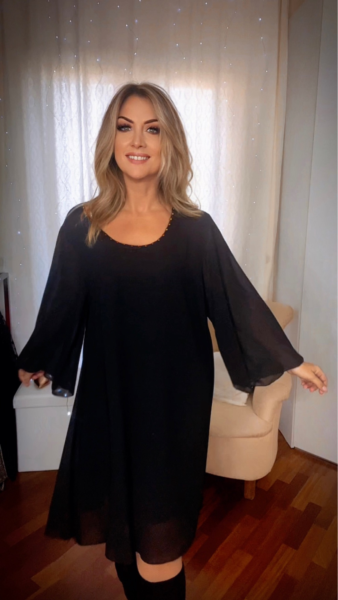 Oversized Dress with Swarovski - Black