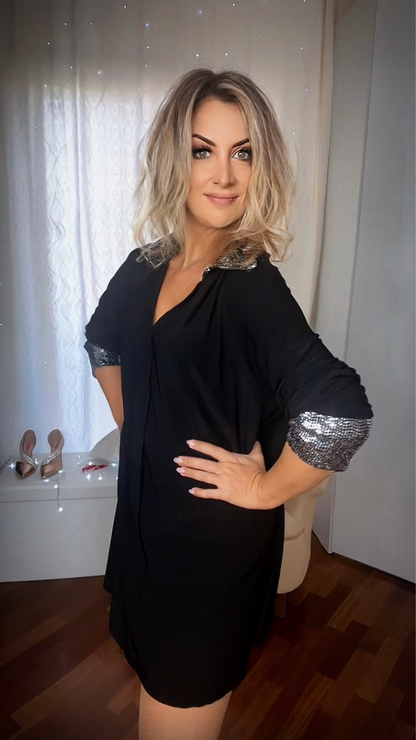 Blusa Over svasata taglio camicia con paillettes Argento