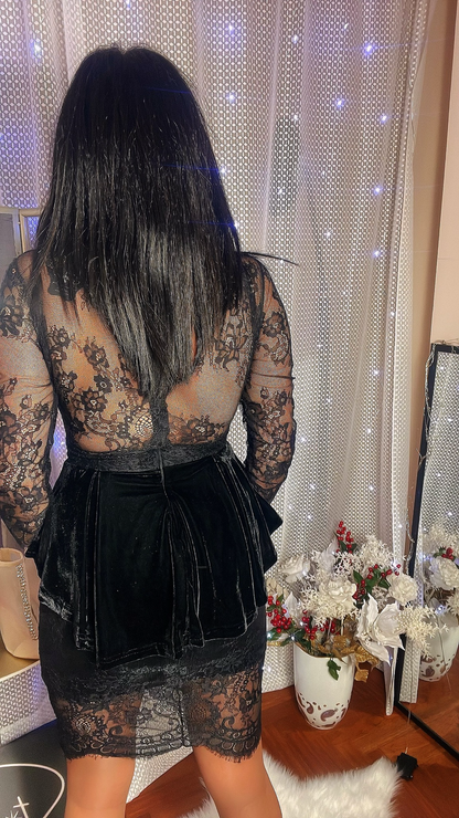 Velvet and Lace Dress - Black